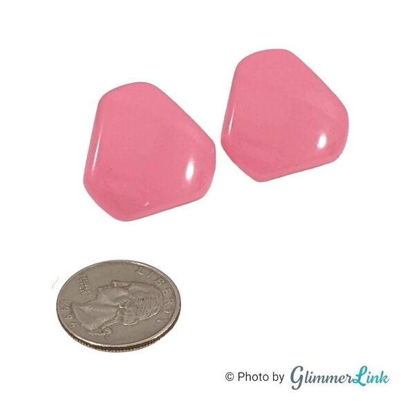 Vintage Hong Kong Pink Plastic Triangular Pierced Earrings - Picture 2 of 7
